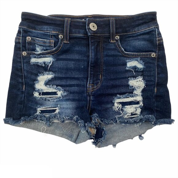 American Eagle Hi Rise Shortie Denim Shorts Distre - Picture 1 of 5